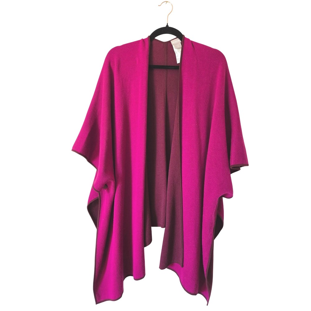 Chico's Women L/XL Poncho Wrap Magenta Reversible Cotton Blend Side Button Knit